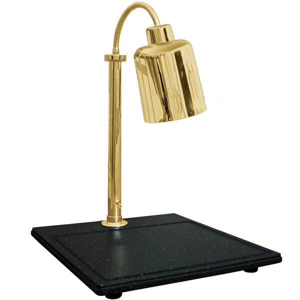 A brass Hanson Heat Lamp on a black synthetic granite base.