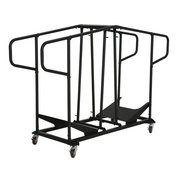 A black metal Lifetime folding chair cart with black handles and wheels.