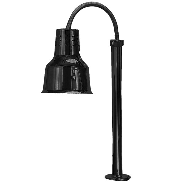 A streamlined black Hanson Heat Lamp with a long pole.