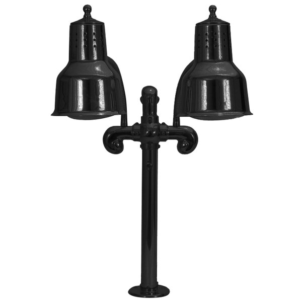 A Hanson Heat Lamps black dual bulb mounted heat lamp.