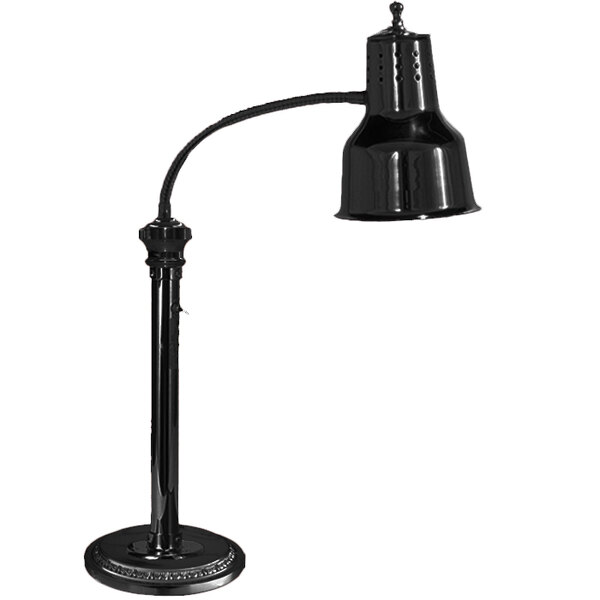 A black Hanson Heat Lamp with a curved pole and round base.