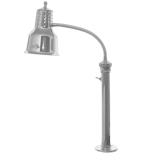 A stainless steel Hanson Heat Lamp with a curved pole.