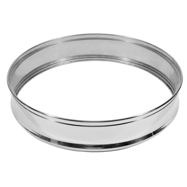 A silver circular stainless steel Town steamer ring.