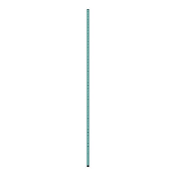 A long thin blue and green pole with black lines.