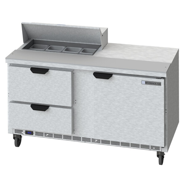 A stainless steel Beverage-Air refrigerator with 2 drawers.