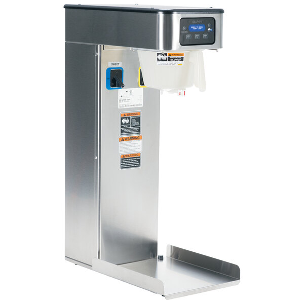 A Bunn stainless steel ITB Infusion tea brewer with a digital display.