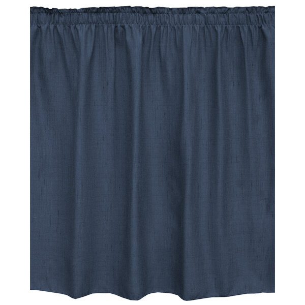 A royal blue table skirt with a shirred pleat ruffled edge.