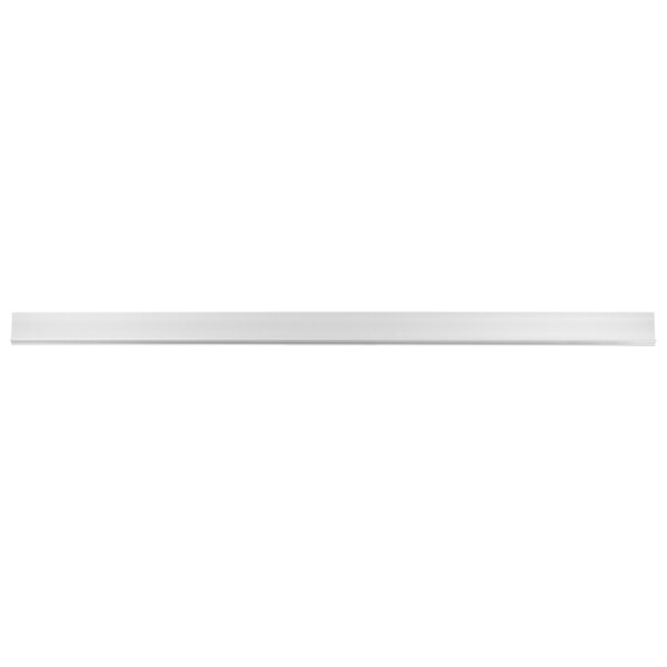 A white rectangular Avantco shelf tag holder on a white shelf.
