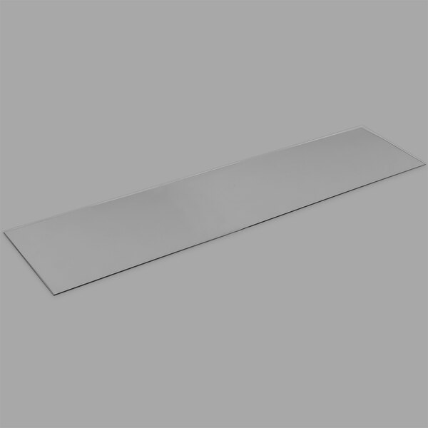 A rectangular metal shelf with a glass bottom.