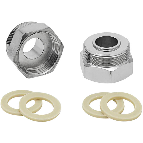 A T&amp;S wall mount adapter kit with two stainless steel nuts and washers.