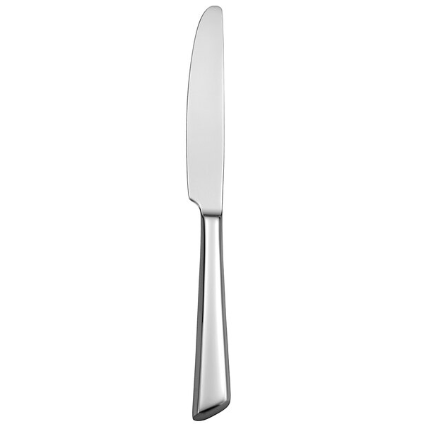 An Oneida Libra stainless steel dessert knife with a silver handle.