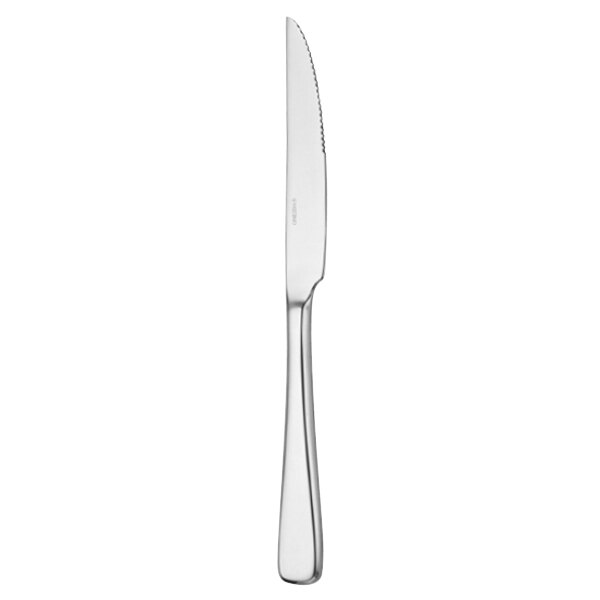 A Oneida Perimeter stainless steel steak knife with a silver handle.