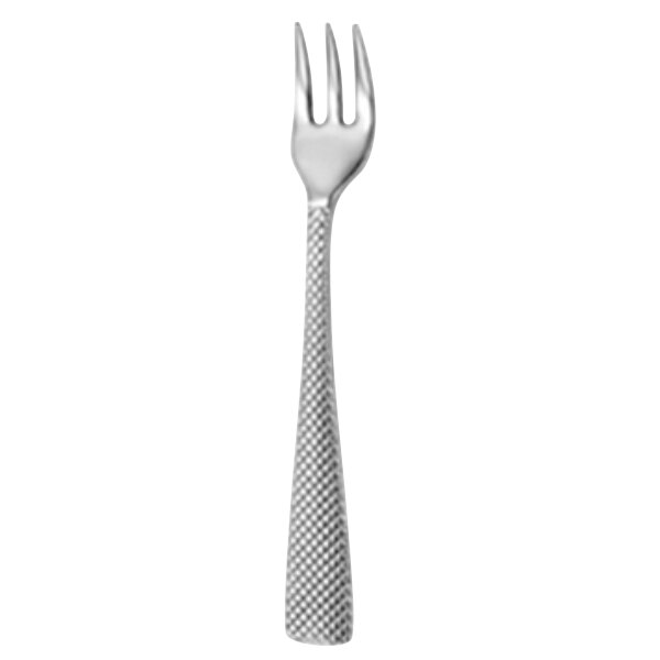 A Oneida stainless steel oyster/cocktail fork with a checkered design on the handle.