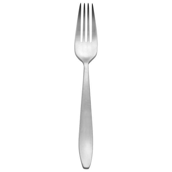 A Oneida Sestina stainless steel European table fork with a silver handle.