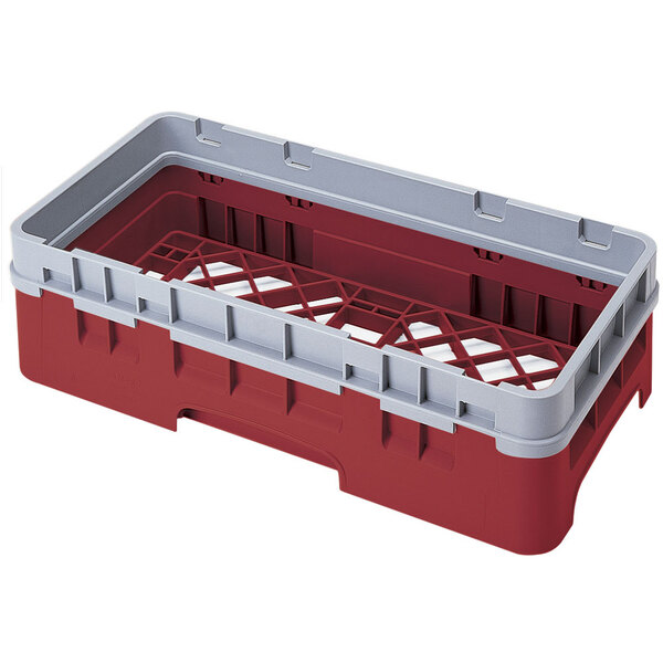 A red and grey plastic dish rack with a lid.