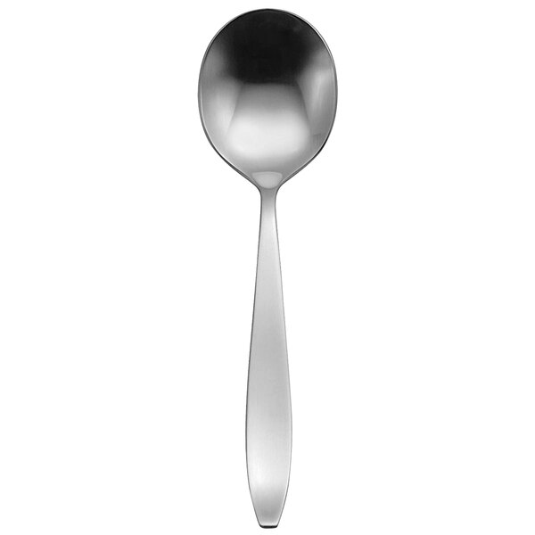 A silver Oneida Sestina bouillon spoon.