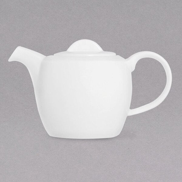 A Chef & Sommelier white bone china teapot with a lid and handle.