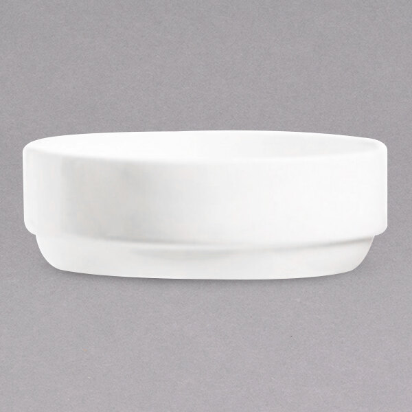 A close-up of a Chef & Sommelier white bone china salad bowl.