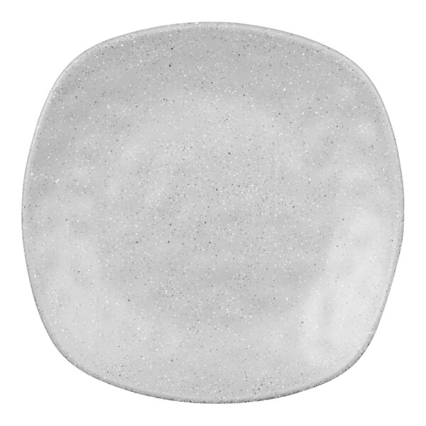A white Elite Global Solutions square melamine plate with speckled texture.