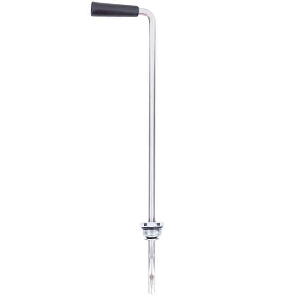 A long metal waste valve rod with a twist handle.