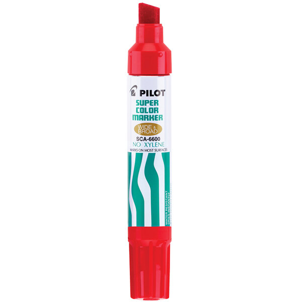 A red Pilot Jumbo marker with white text and a green and white striped cap.