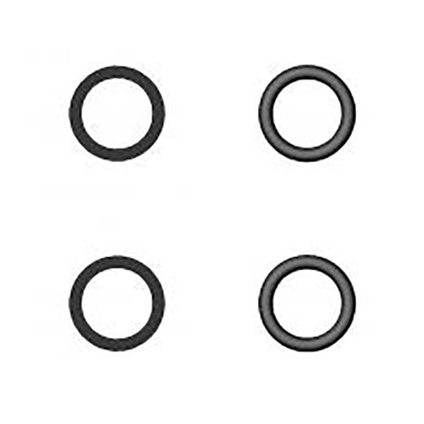 A group of four black rubber o rings.