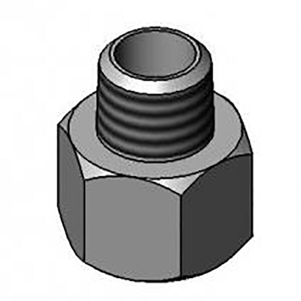A T&S 1/2" x 3/8" NPT reducing adapter with a threaded nut.
