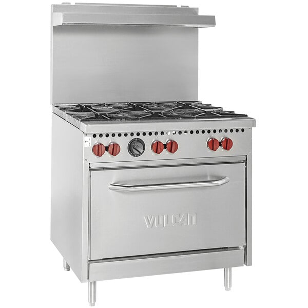 A Vulcan SX Series 36-inch gas range with 6 burners and a standard oven.