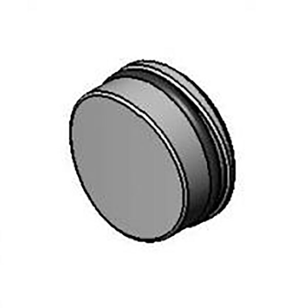 A grey circular object with a black rubber band.