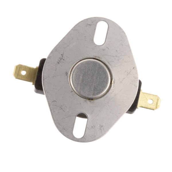 A circular metal Wisco Industries Hi Limit switch with a hole in the middle.