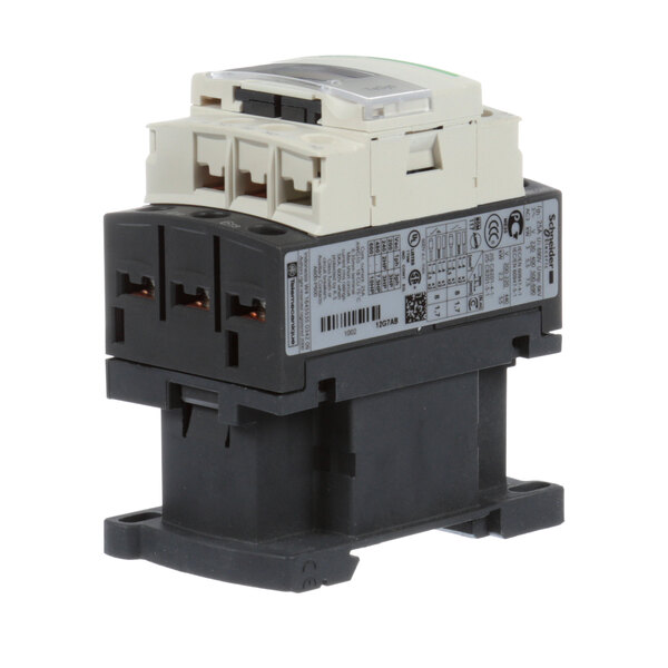 A Cutler Industries contactor with a white label and black cover.