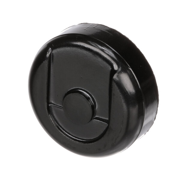 A black plastic knob with a round hole.