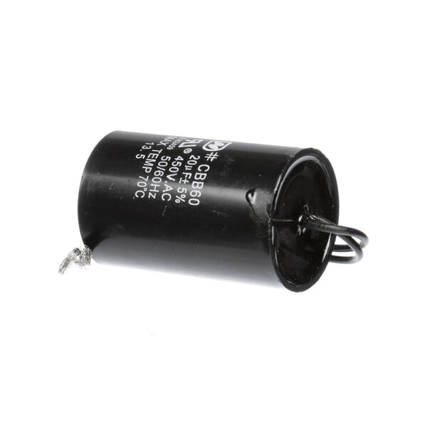 A black Skyfood capacitor with white text.