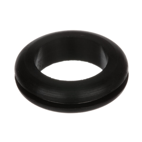 A close-up of a black round Hobart electrical grommet.