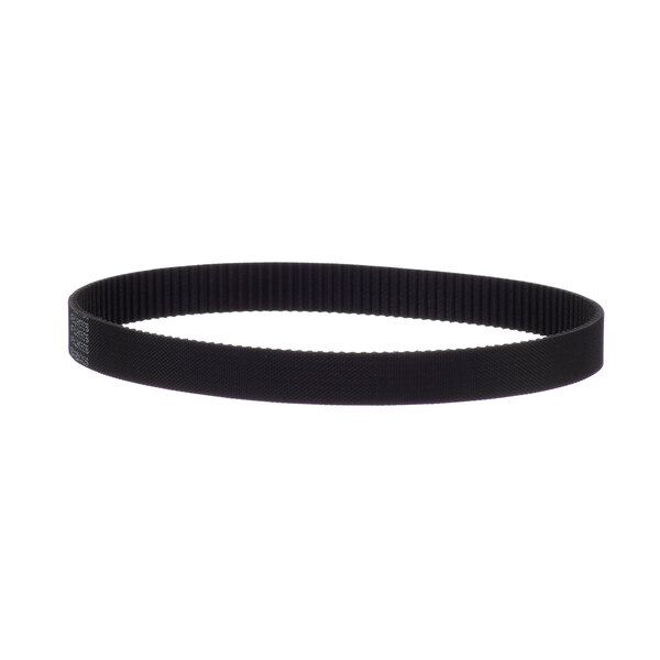 A black Hobart belt with a white strip on it.