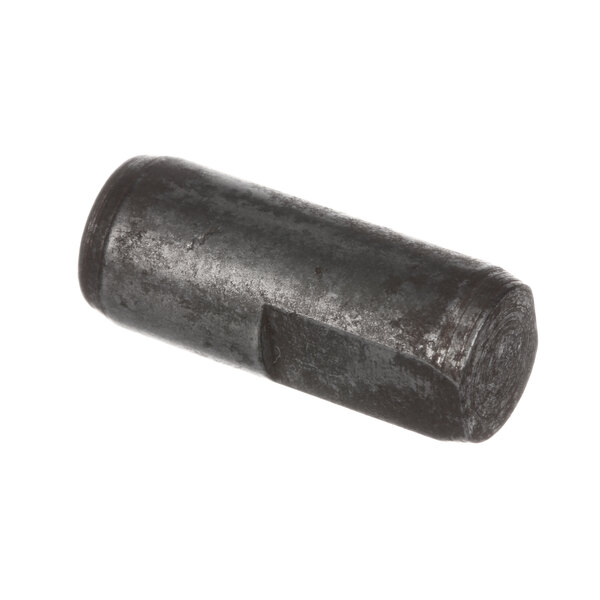 A close-up of a black metal screw.