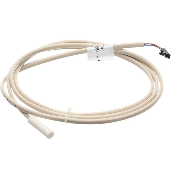 A white cable with a black and white label for a Multiplex temperature probe sensor.