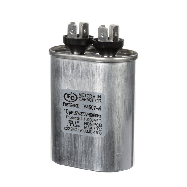 A round metal Lennox capacitor with black and white text.