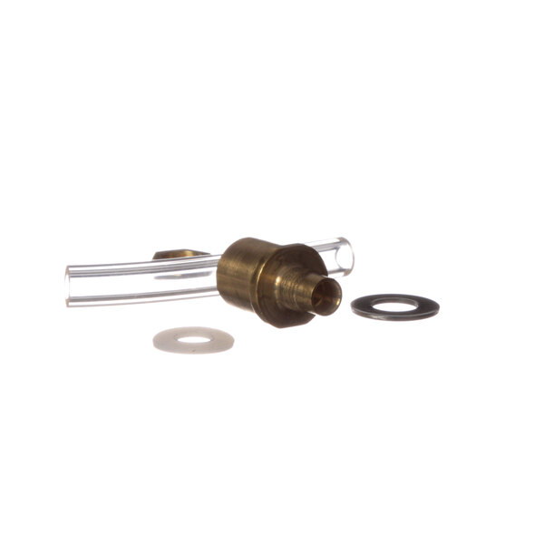 A Karma stainless steel connector kit with a brass water valve and rubber seal.