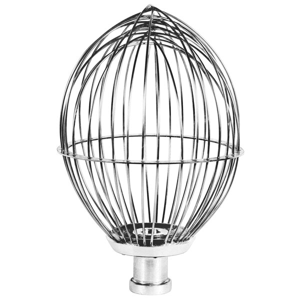 A Globe stainless steel wire whip for a mixer with a metal wire ball shaped cage.