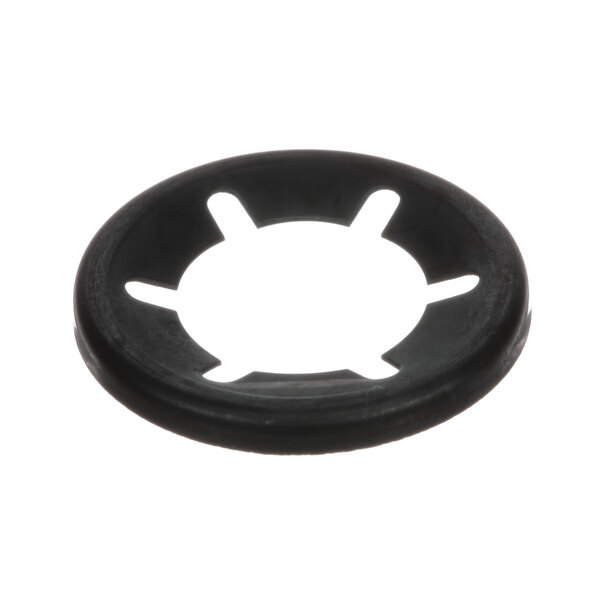 A black round rubber washer with a hole in it.