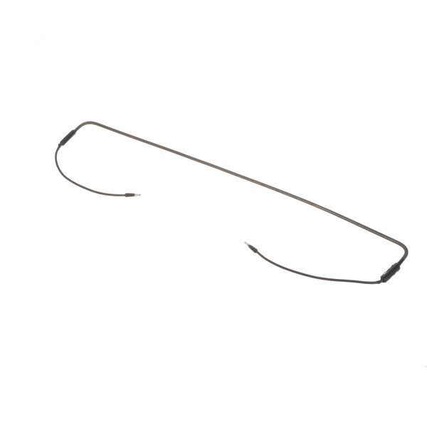 A black wire with a black end attached to a long wire on a white background.