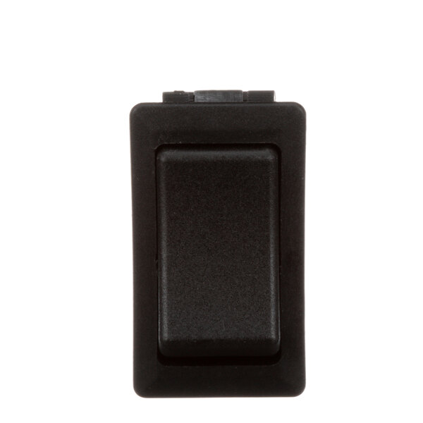 A close-up of a black rectangular switch with a black rectangle on it.