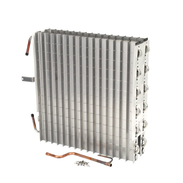 A Hoshizaki Edge evaporator kit with a metal radiator and copper pipes.