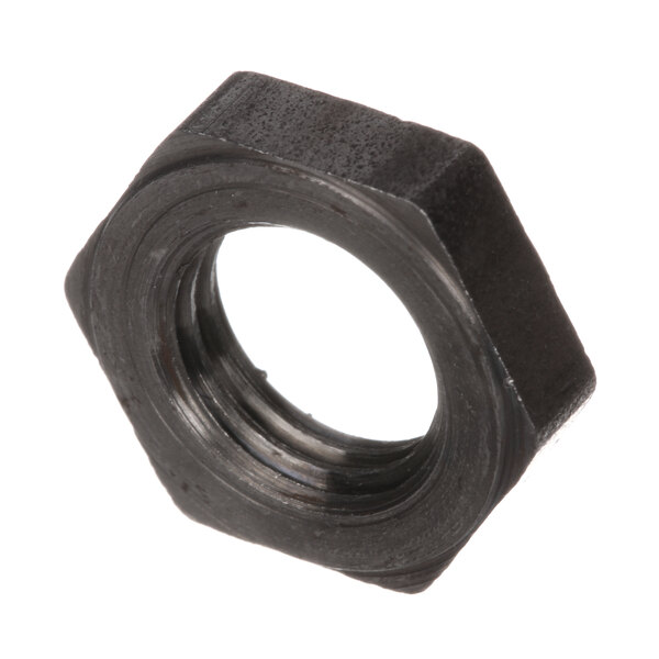 A black metal Hobart retaining nut with a hole in the middle.