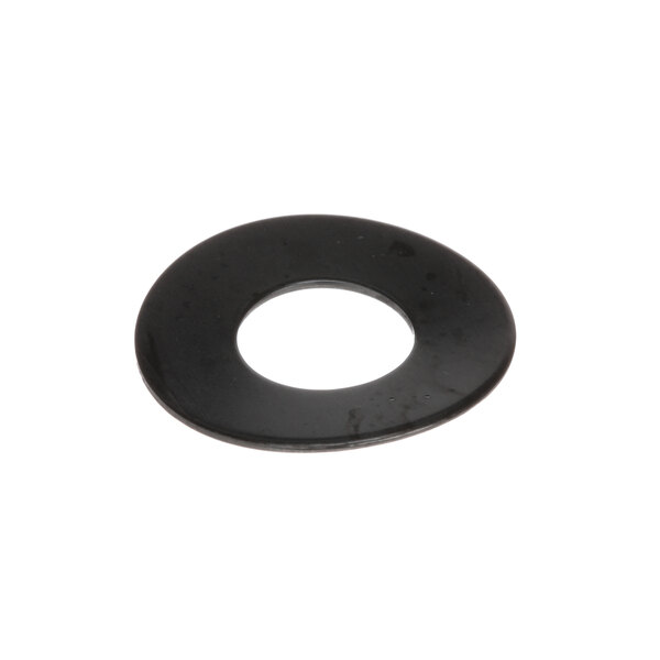 A black round washer with a hole in it.