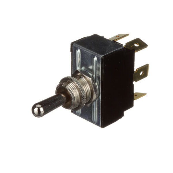 A close-up of a black Donper America main power toggle switch with a metal knob.