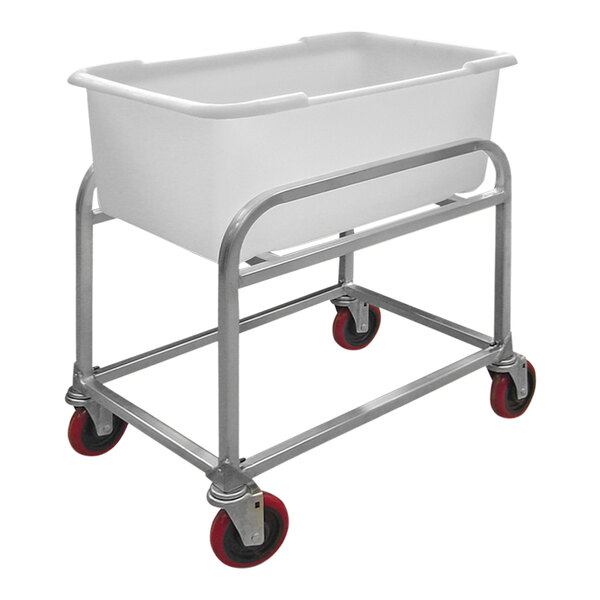 A Winholt aluminum bulk mover with a white plastic tub on a metal frame.