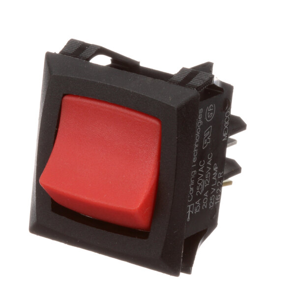 A red Wisco Industries rocker switch with a red button.