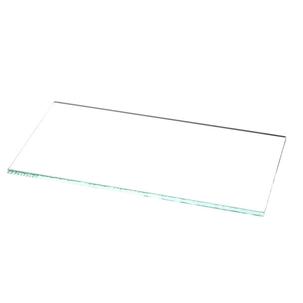 A rectangular clear glass plate with a white background.
